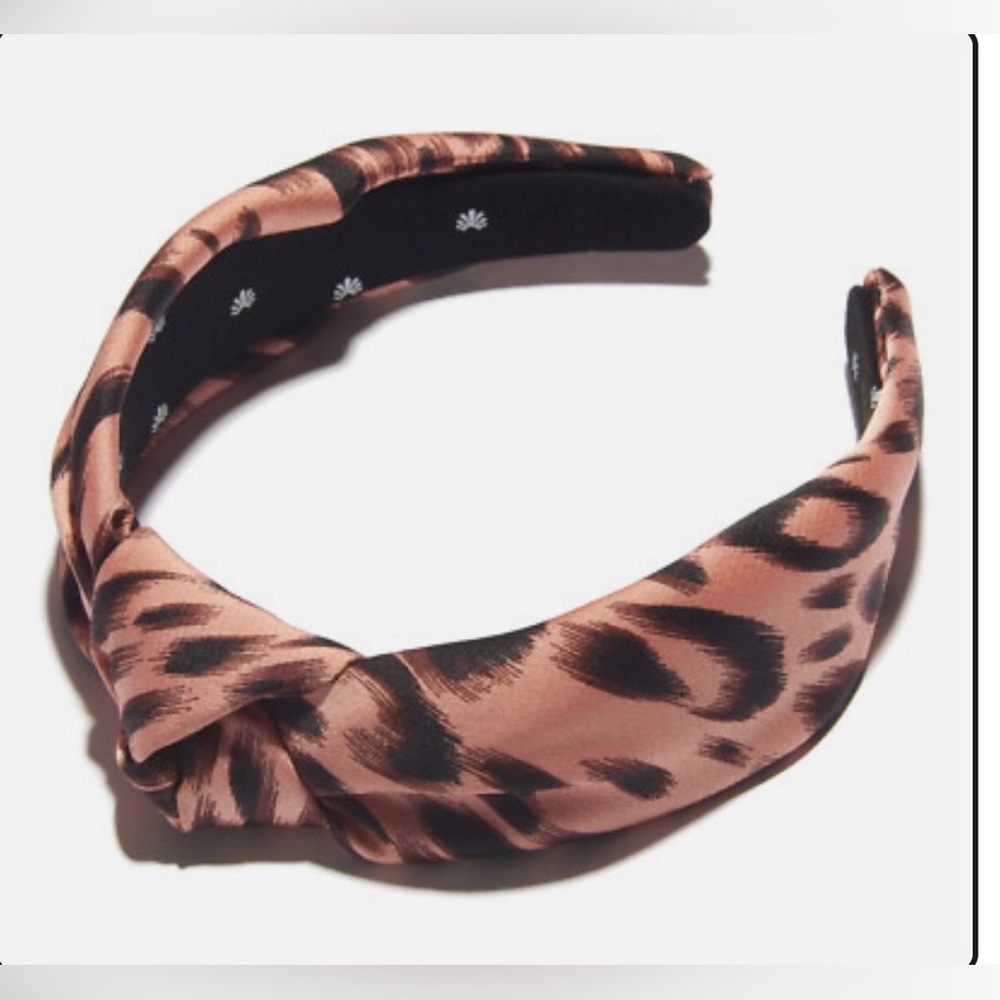NWOT Lele Sadoughi Pink Leopard Print Knotted Headband Satin Preppy girly
